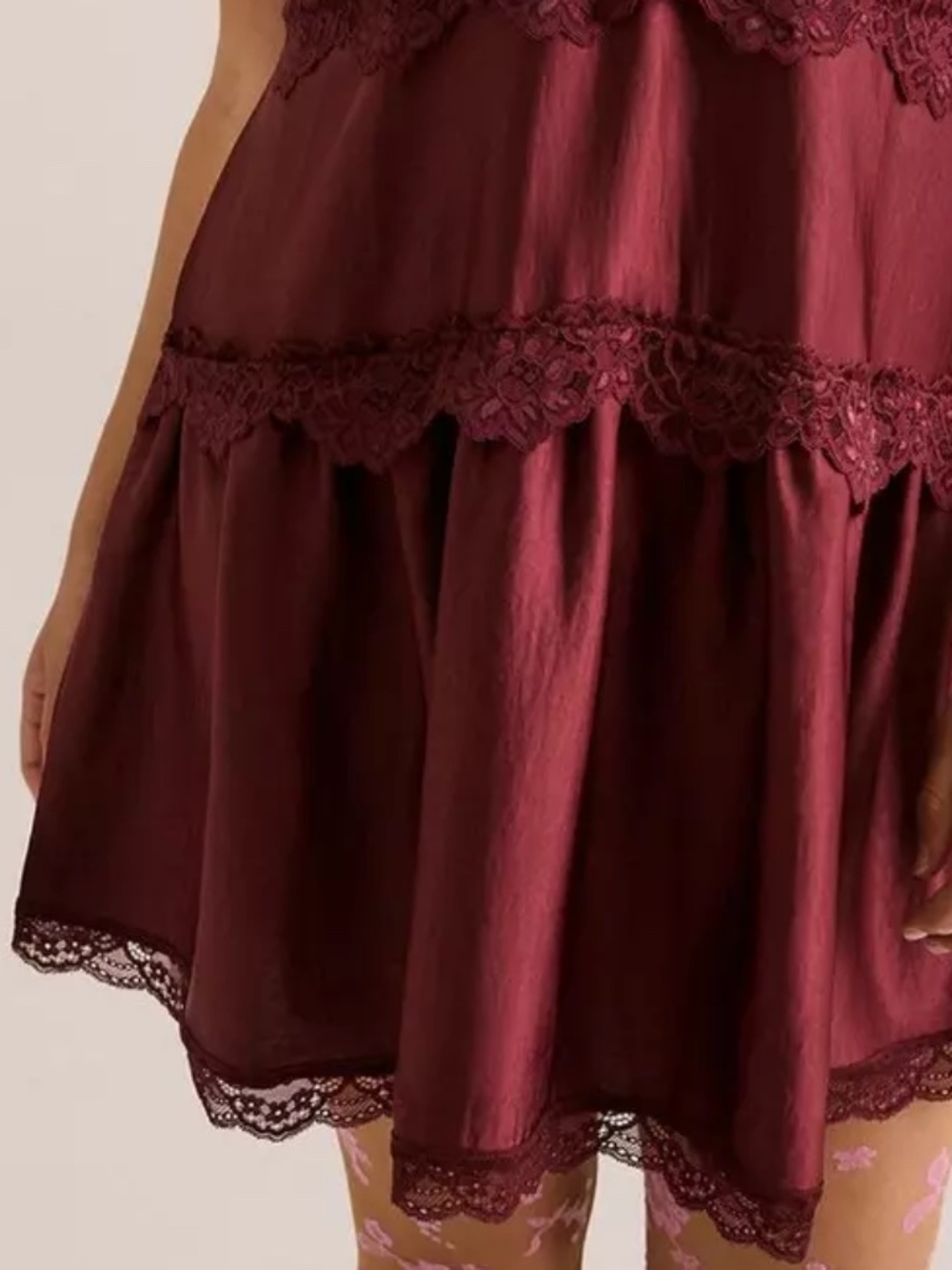 Torrid Dress 3X Festi Lace Trim Mini Drop Waist Burgundy Plus Size V-Neck NWT - Picture 5 of 5